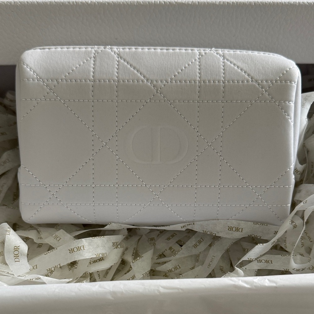 Dior White Quilted Leather Cosmetic Pouch